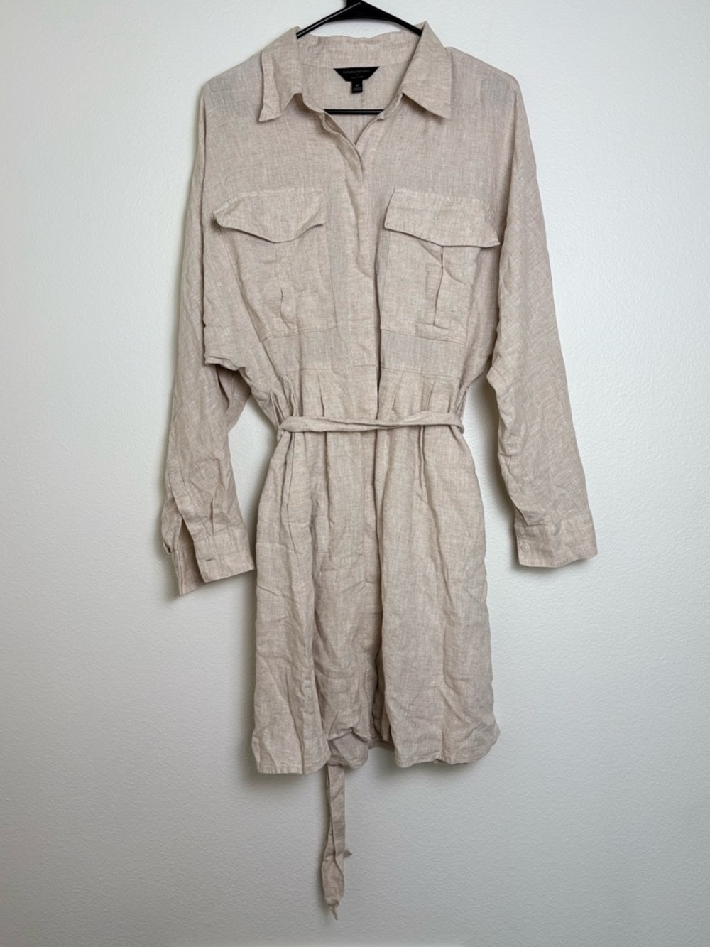 Banana Republic Beige Linen-Blend Belted Shirt Dress Size Medium